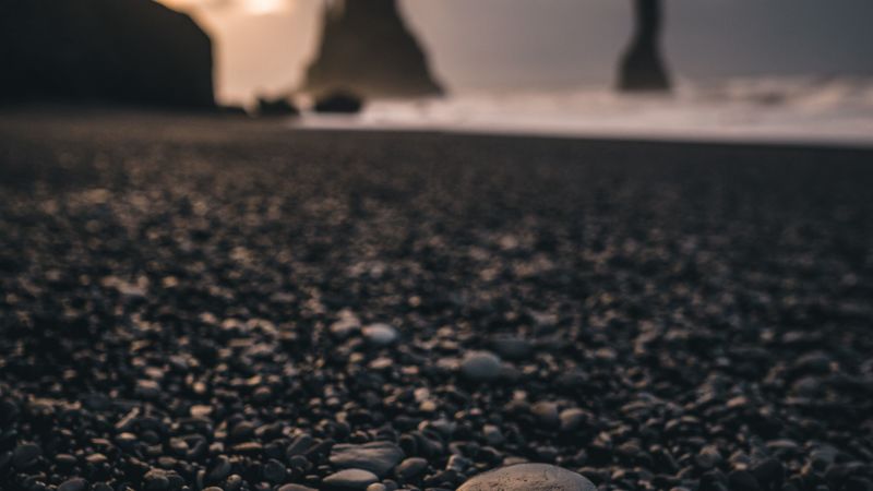 rock, beach, sunset, rocks, 4k