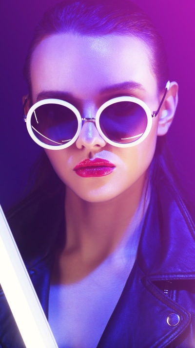Women Model, Leather Jacket, Lipstick, Sunglasses, 1440x2560