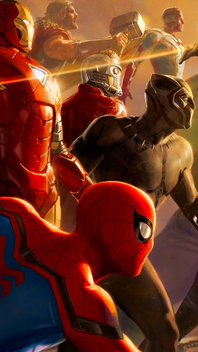 Movie Avengers: Infinity War, Star Lord, Spider-Man, Black Panther (Movie), Iron Man, Thor, 1440x2560