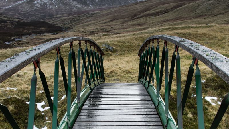 bridge, mountains, fog, 4k