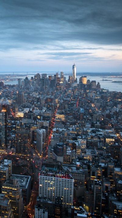 Man Made Manhattan, City, Building, Evening, Horizon, Cityscape, 1440x2560