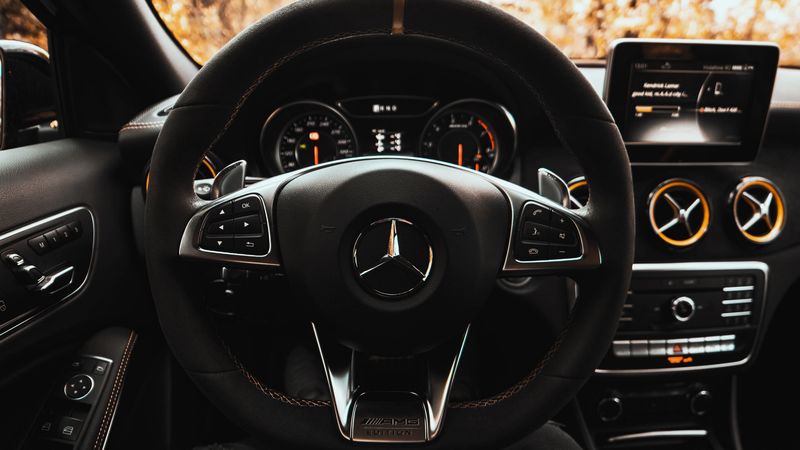 mercedes, car, steering wheel, salon, 4k