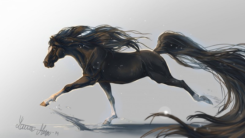 horse, hooves, 4K, mane, galloping, black, white background, art,