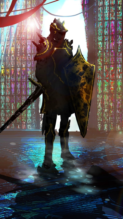 Fantasy Knight, Sunbeam, Stained Glass, Giant, Sword, Armor, 1440x2560