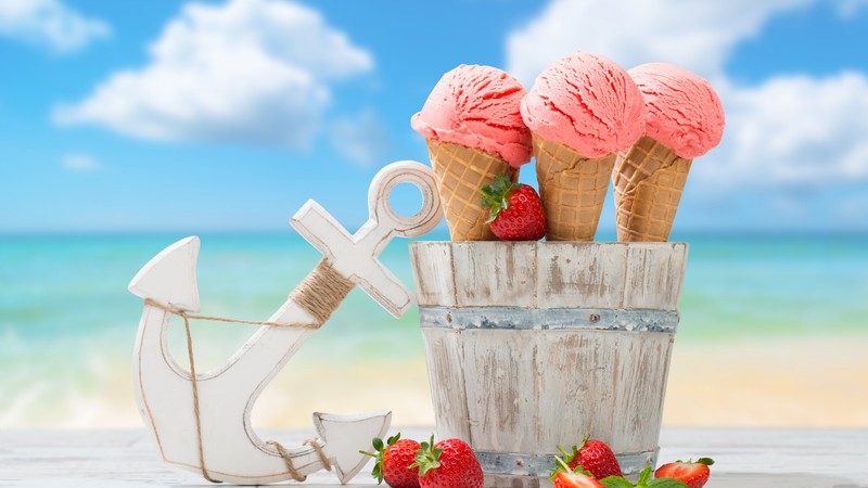 ice cream, strawberry, anchor, delicious, 4K