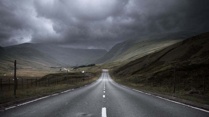 distance, road, marking, gloomy, 4k