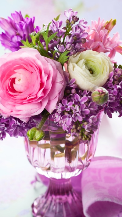 Man Made Flower, Colors, Purple Flower, Pink Flower, Ranuncula, Lilac, 1440x2560