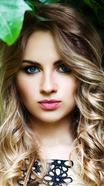 Women Model, Blue Eyes, Outdoor, Leaf, 1440x2560
