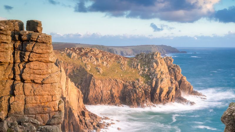 rocks, sea, slope, sky, 4k