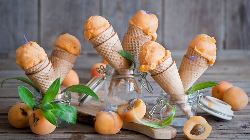 ice cream, apricot, delicious, 4k