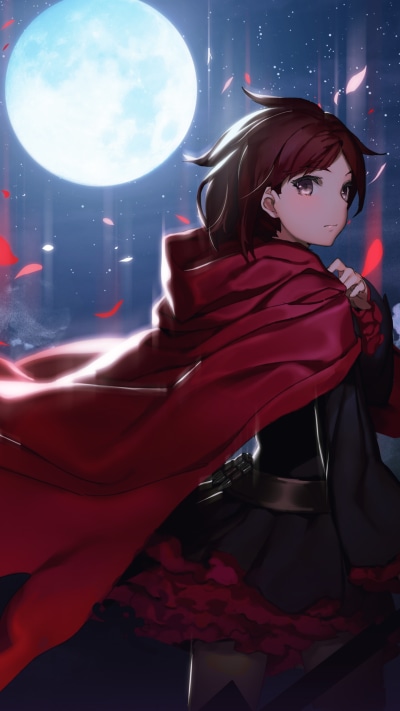 Anime RWBY, Moon, Ruby Rose (RWBY), 1440x2560