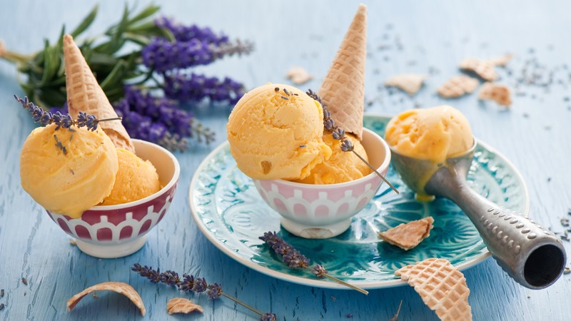 ice cream, lavender, delicious, 4k