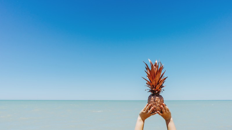 pineapple, sky, ocean, 4K