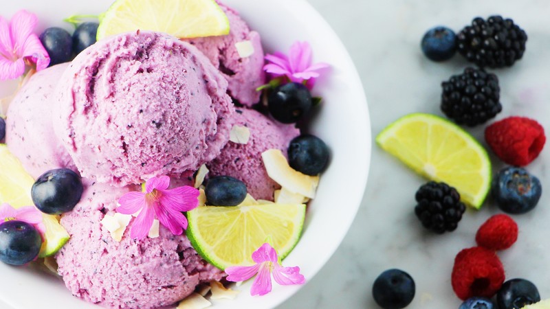 ice cream, lime, blackberries, raspberries, delicious, 4k