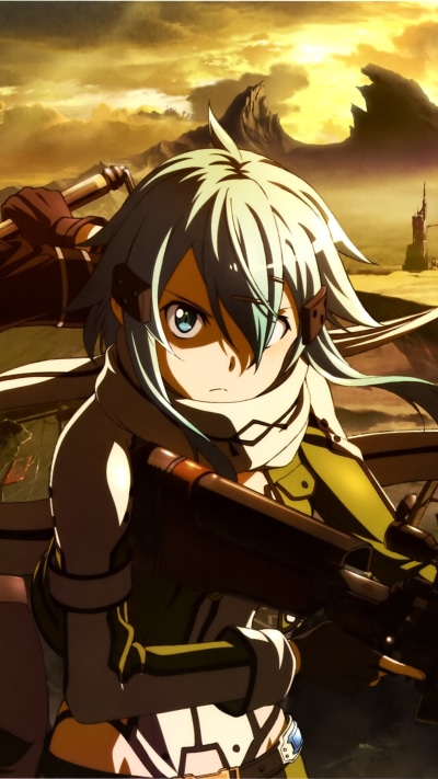 Anime Sword Art Online II, Sinon (Sword Art Online), Kirito (Sword Art Online), 1440x2560