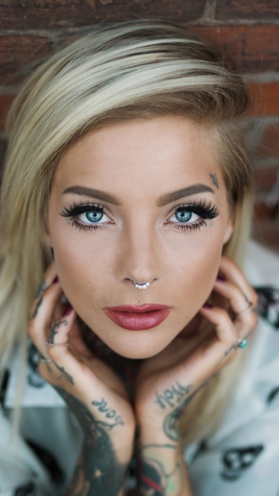 Women Tattoo, Blonde, Model, Blue Eyes, 1440x2560