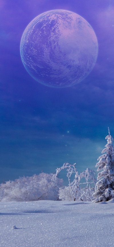 Fantasy Winter, Snow, Moon, Planet, 1284x2778