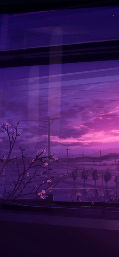 Anime Sunset, Power Line, Scenery, Landscape, 1284x2778