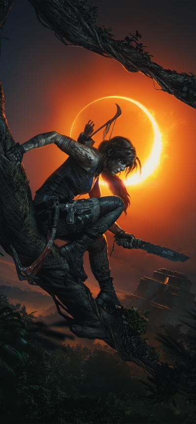 Video Game Shadow of the Tomb Raider, Lara Croft, Night, Woman Warrior, 1284x2778