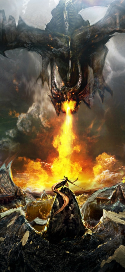 Fantasy Dragon, Warrior, Fire, 1242x2688