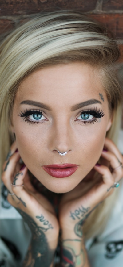 Women Tattoo, Blonde, Blue Eyes, Model, 1242x2688