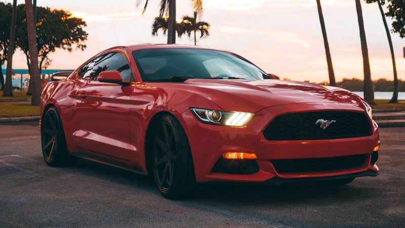 mustang, car, sports car, red, 4k