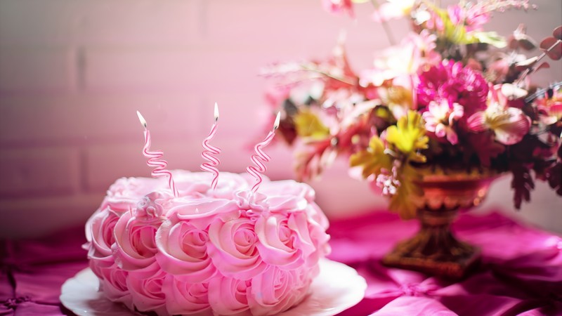 birthday cake, receipt, pink, 4K