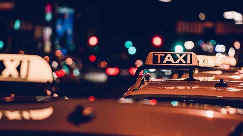 taxi, inscription, words, neon, 4k