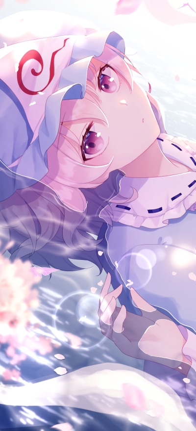Anime Touhou, Yuyuko Saigyouji, Pink Eyes, Hat, 1228x2700