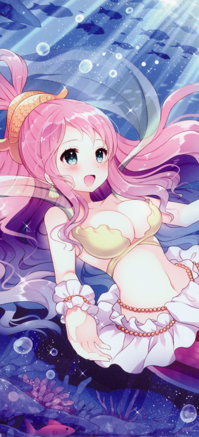 Anime One Piece, Bikini, Mermaid, Blue Eyes, Pink Hair, Shirahoshi (One Piece), 1228x2700