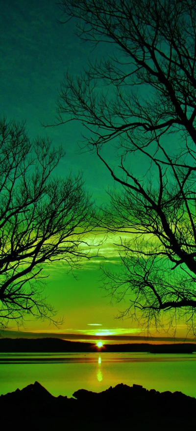 Earth Sunset, Green, Silhouette, Lake, 1228x2700