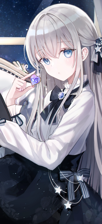 Anime Girl, Grey Hair, Long Hair, Blue Eyes, 1228x2700