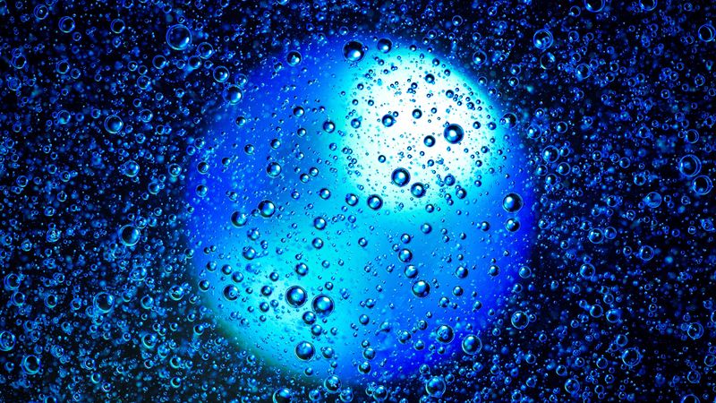 drops, bubbles, round, blue, 4k