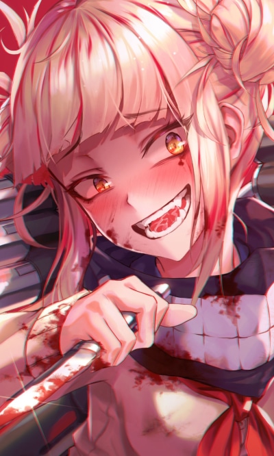 Anime My Hero Academia, Knife, Blonde, Blood, Himiko Toga, Smile, 1200x2000