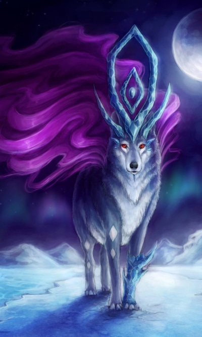 Anime Pokémon, Wolf, Legendary Pokémon, Fantasy, Suicune (Pokémon), Moon, 1200x2000