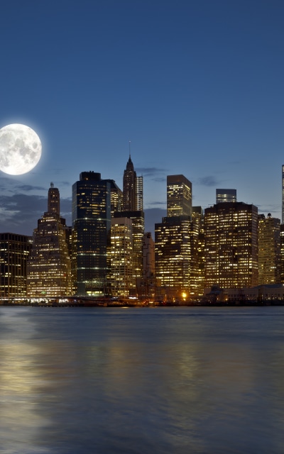Man Made Manhattan, City, Night, Full Moon, Moon, 1200x1920