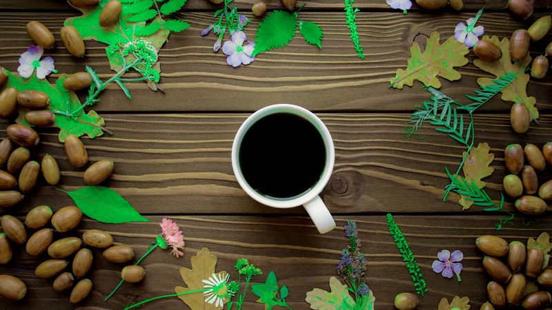 coffee, cup, wooden, surface, 4k