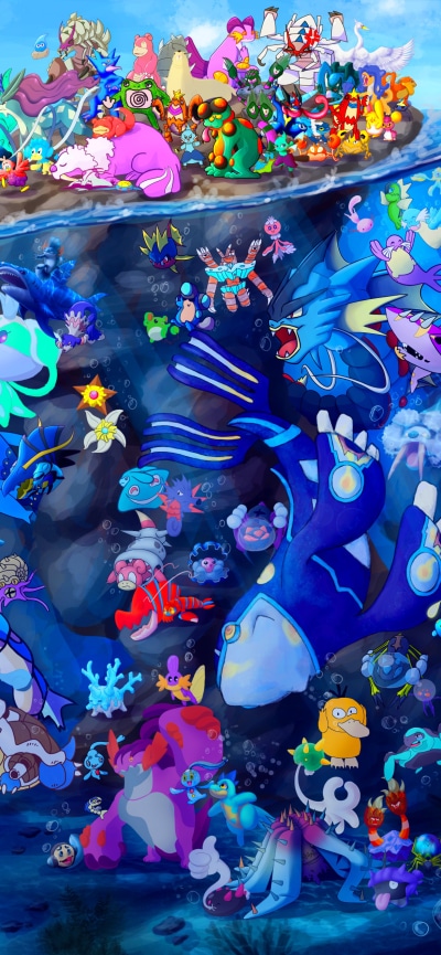 Anime Pokémon, Gyarados (Pokémon), Psyduck (Pokémon), Water Pokémon, 1170x2532