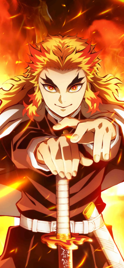 Anime Demon Slayer: Kimetsu no Yaiba - The Movie: Mugen Train, Kyojuro Rengoku, 1170x2532