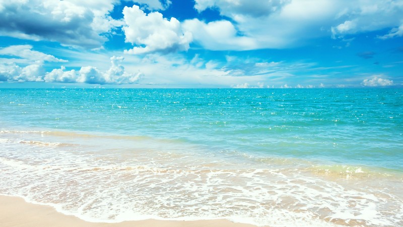 Ocean, 4k, shore, beach, clouds, sky