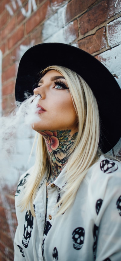 Women Tattoo, Blonde, Smoke, Model, Hat, 1170x2532