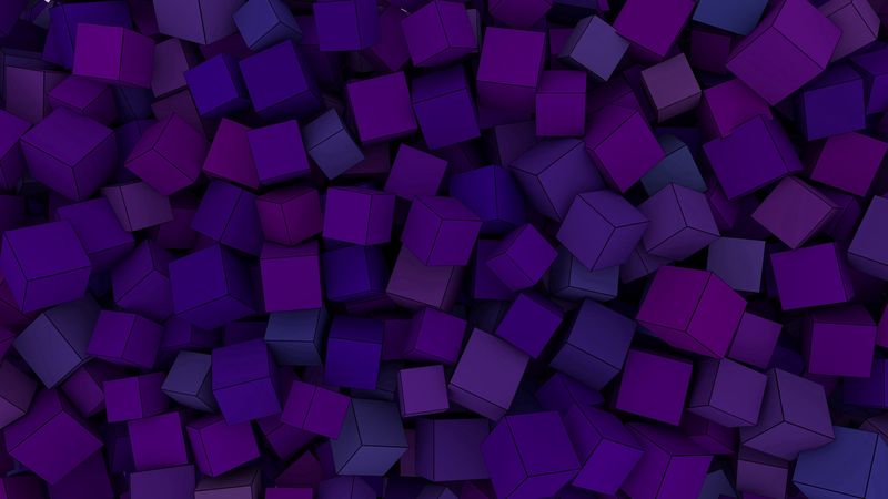 cubes, shapes, volume, purple, 4k