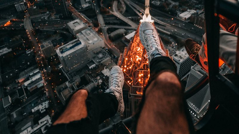 legs, city, aerial view, road, 4k