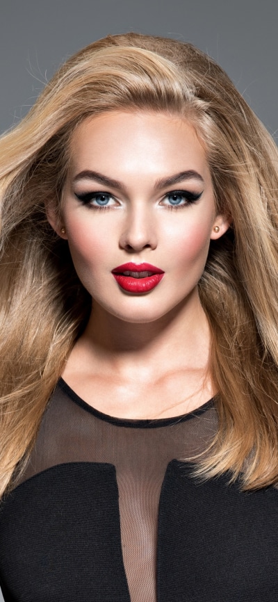 Women Model, Long Hair, Blonde, Lipstick, Stare, Blue Eyes, 1125x2436
