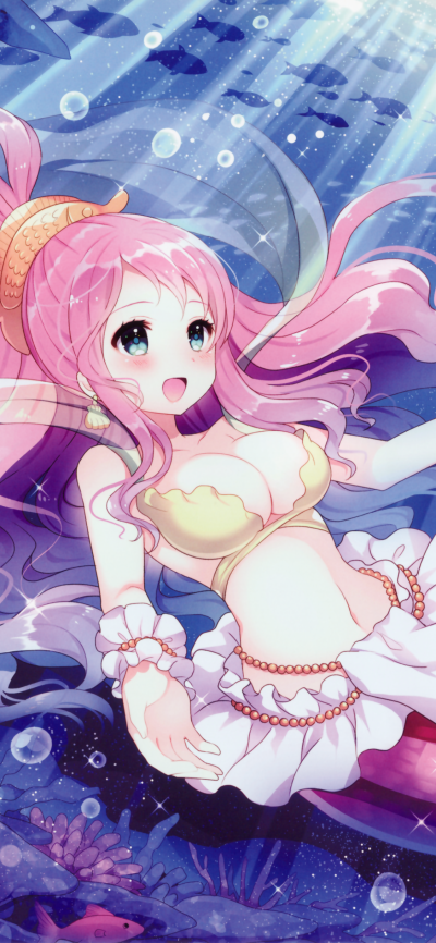 Anime One Piece, Bikini, Pink Hair, Long Hair, Blue Eyes, Mermaid, 1125x2436