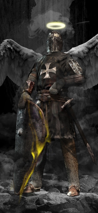 Fantasy Knight, Wings, Shield, Sword, Warrior, 1125x2436