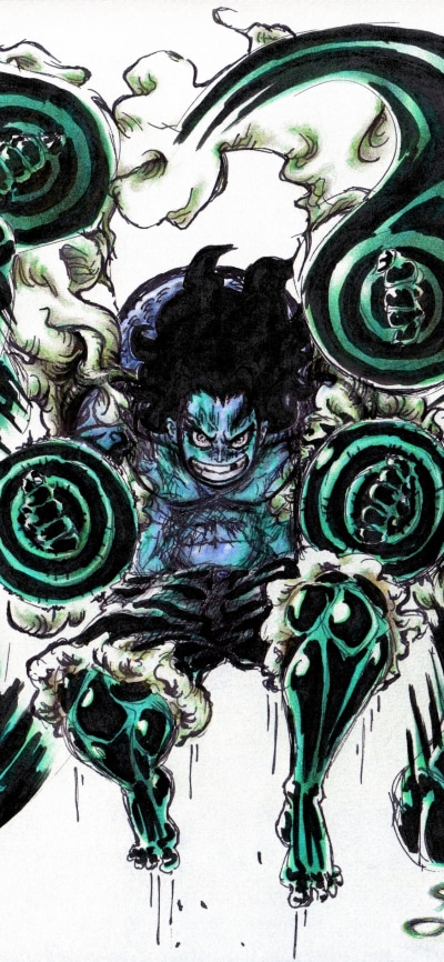 Anime One Piece, Gear Fourth, Snake Man (Mega Man), Monkey D. Luffy, 1125x2436