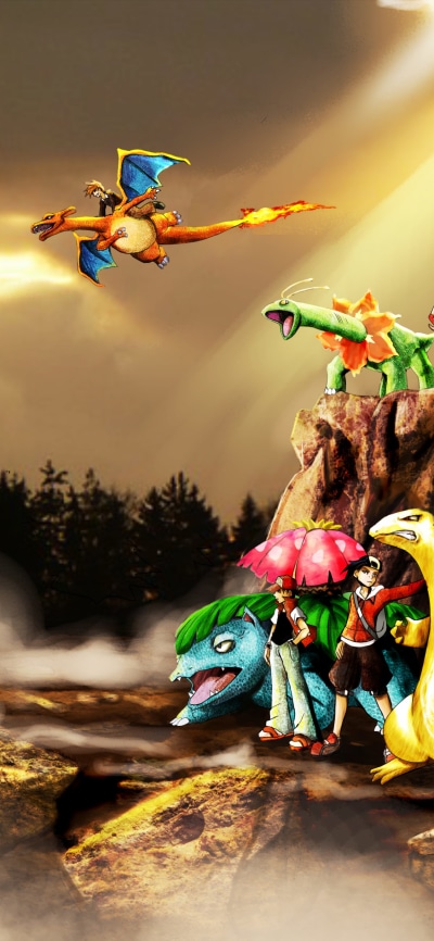 Anime Pokémon, Gold (Pokemon), Venusaur (Pokémon), Blue (Pokémon), Silver (Pokemon), Charizard (Pokémon), 1125x2436