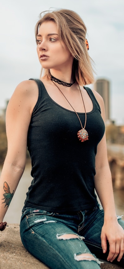 Women Model, Blonde, Tattoo, Necklace, 1125x2436