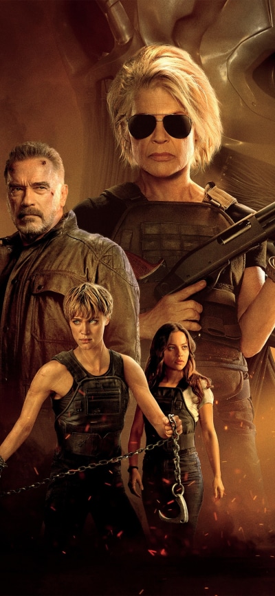 Movie Terminator: Dark Fate, Arnold Schwarzenegger, Mackenzie Davis, Linda Hamilton, Sarah Connor, Natalia Reyes, 1125x2436